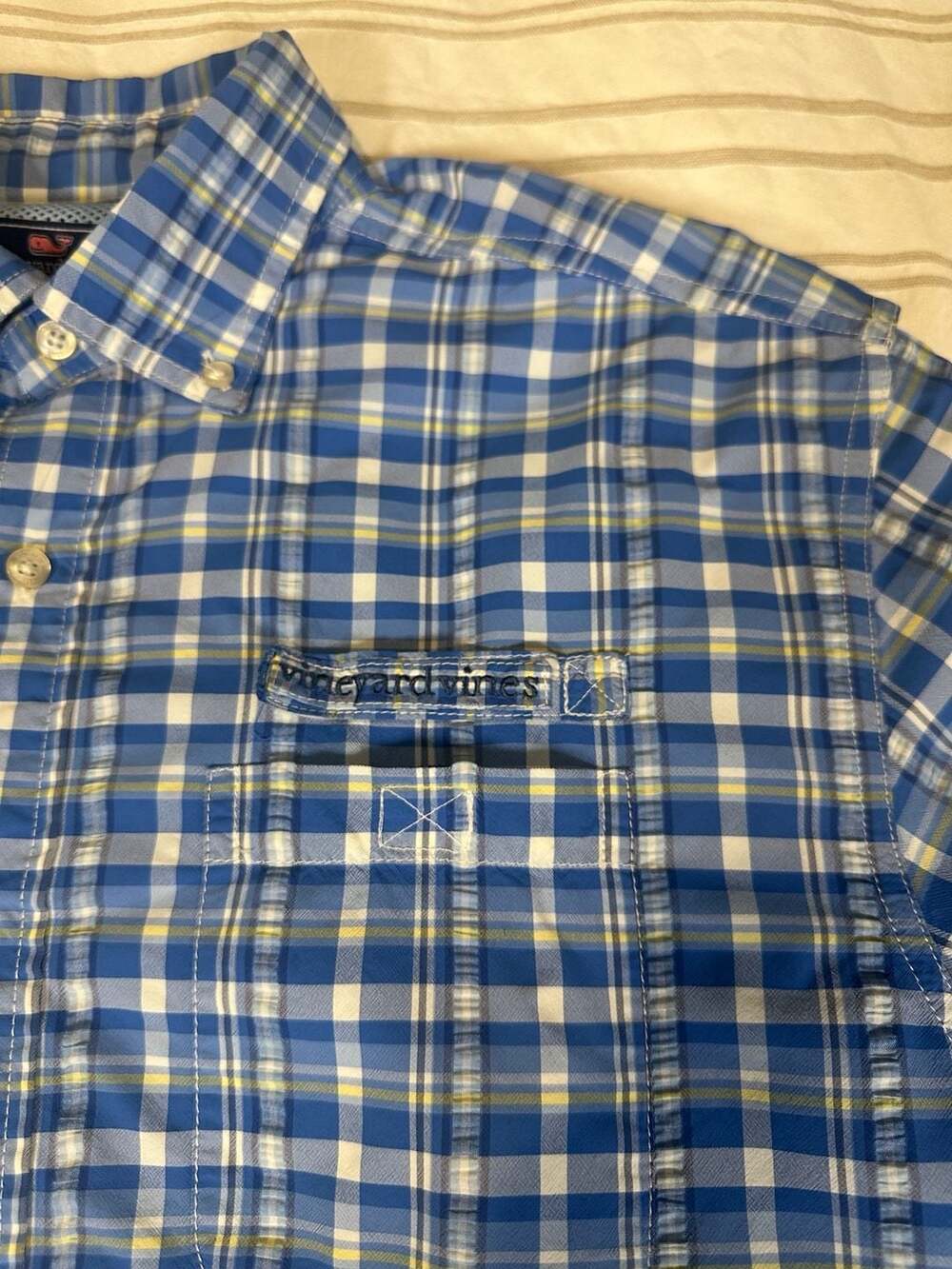 Vineyard Vines Performance Harbor Shirt Blue Plaid Long Sleeve Button-Up Men's M